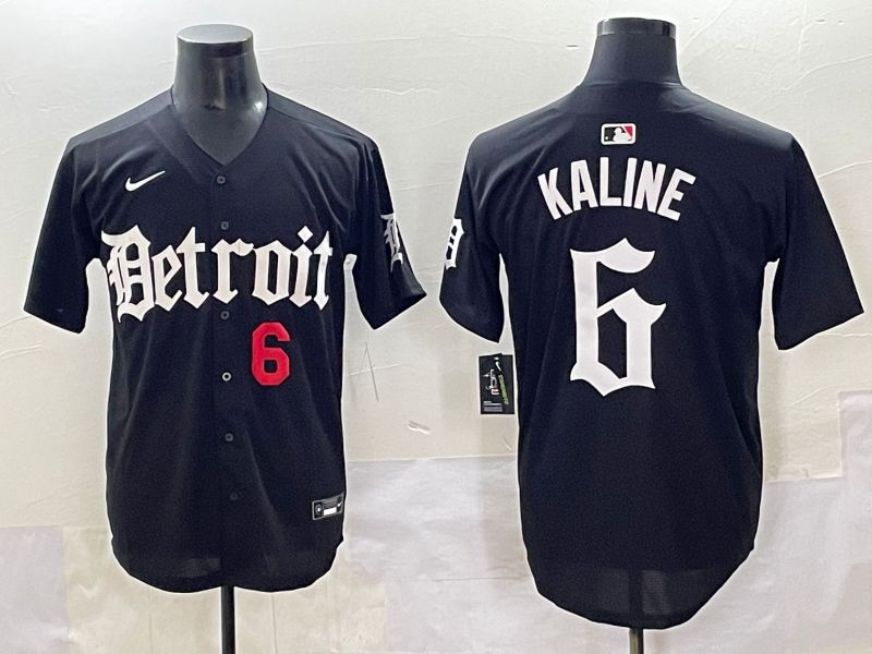 Men 2025 Detroit Tigers #6 Kaline Black Five generations Joint Name Nike MLB Jersey style 2